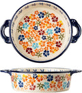 Colorful Cherry Blossom Flowers Vintage Style Ceramic Bakeware Dish Casserole Dish Baking Pan Lasagna Pans with Handles for Oven/Cooking/Kitchen, 1 PCS, 32 oz