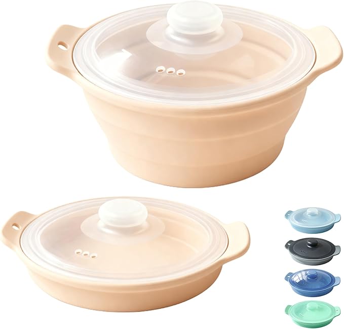 42oz Silicone Microwave Steamer For Vegetables, Cooker For Microwave with Handle & Lid, Collapsible Steam Pot, Heat-Resistant Cooker with Steam Holes, BPA Free, Dishwasher Safe (Pink), 1 Pack
