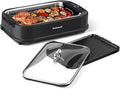 Techwood Indoor Grill Smokeless Grill, Electric Korean BBQ Grill with Glass Lid, Turbo Smoke Extractor Technology, Dishwasher-Safe Drip Tray & Nonstick Grilling Removable Plate, Black, 1500W