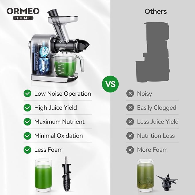 Juicer Machines,ORMEO HOME Cold Press Slow Masticating Juicers with 3.60"Large Feed Chute For Vegetable and Fruit,Easy to Clean,Quiet Motor,BPA-Free,High Juice Yield(Updated)