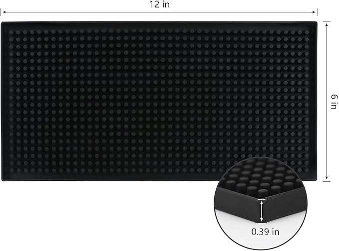 XieNie Bar Mat Small 6" x 12" Black, Coffee Mat for Home Bar, Bar Service Spill Mat for Cocktail Bartender Kitchen Countertop, PVC Counter Top Cup Mats Glasses Drying Mat, 1PCS