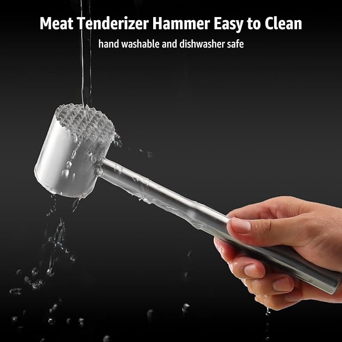 Stainless-Steel Meat Tenderizer Mallet - Meat Tenderizer Tool for Pounder Chicken, Beef, Steak, Pork, Dual-Sided with Ergonomic Handle, Dishwasher Safe