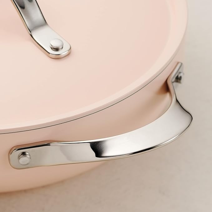 Tramontina All-in-One Plus Pan Set, 5-Quart Ceramic Non Stick Cooking Pan with Lid, Steamer Insert, Bamboo Utensil and Trivet, Pink