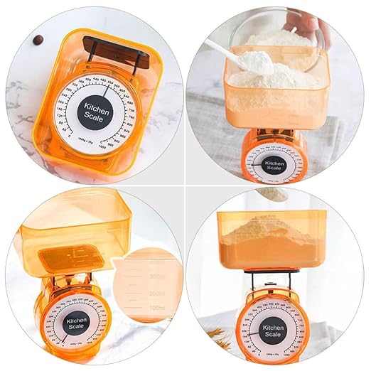 Cabilock Mechanical Kitchen Scale 1kg Portable Plastic Weighing Scale Multipurpose Cooking and Baking Food Measuring Tool Battery-Free Random Color