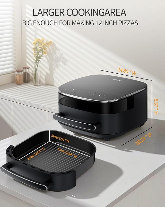 Large Air Fryer 6QT, 11-in-1 Fast Cooking Air Fryer with Top & Bottom Heating, No Flip Needed, Quiet 50dB, Family Size Digital Air Fryer for Healthy Meals, Fits a 12" Pizza or Steaks
