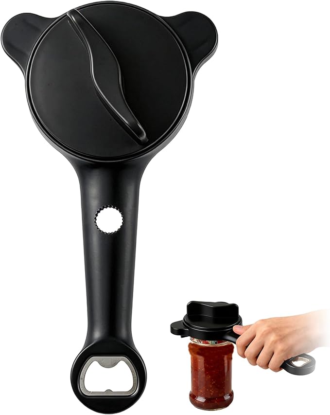 4 in 1 Multi-Purpose Jar Opener,Adjustable Stainless Steel Jar Opener,Multi-Functional Retractable Jar & Bottle Openers,Multi Size Lid Tool for Jars Cans Wine Bottles,Home Kitchen Helper(Black)