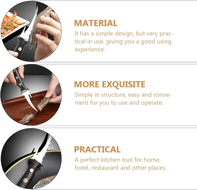 Ipetboom Shrimp Line Cutter and Peeler with Wood Handle and Rivets, Seafood Cleaning Tool for Deveining and Shelling Shrimp, Kitchen Specialty Gadget for Home Cooking and Seafood