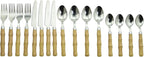 The Original Brink House Beyond Bamboo Stainless Steel Cutlery Set with Naturalistic Bamboo Handles / 16 pieces with Metal Stand, Lifestyle utensils set for home, first apartment, dorm, outdoor events