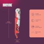 Innovine Double Hinge Corkscrew, Stainless Steel Wine Opener with Dual Leverage and Built-In Foil Cutter, Perfect for Home Bar, Travel, Camping, Picnic, Outdoor Party, Set of 1, Raspberry