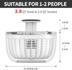 Smile mom Salad Spinner Small Lettuce Spinner Kitchen Gadgets Vegetable Washer, High Efficiency for Home Kitchen Washing & Drying Leafy Vegetables, One-Handed Handle Easy Press 3.8 Qt White