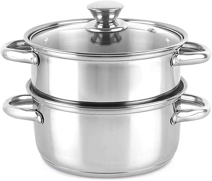 3.0 Quart Steamer Pot for Cooking, 2-tier Steam Pots with Lid for Cooking Vegetables, Seafood, Soups, Food and Pasta