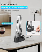 CIRCLE JOY Electric Wine Opener 7-in-1 Stainless Steel Rechargeable Electric Wine Bottle Opener Gift Set with Automatic Vacuum Pump, Foil Cutter, Wine Pourer, 2 Vacuum Stoppers & Charging Station