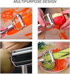 Vegetable Peeler, Julienne Cutter, Slicer, Shredder, Scraper - Fruit, Potatoes, Carrot, Cucumber 7" 3 in 1 Stainless Steel Dual Blade, Commercial Grade