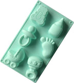 Joyeee 1Pcs Baby Shower Theme Silicone Mold, Little Feet Bear Baby Carriages Baby Pacifier Fondant Mold for Sugarcraft, Cupcake, Ice Cube, Pastry, Polymer Clay, Soap, Wax Melt Making, Cake Decoration