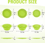 3 Pack Collapsible Colander with Strainer Bowl Set, 11 & 13 In BPA-Free Silicone Colanders for Kitchen, Heat-Resistant Strainer Dishwasher Safe Baskets for Vegetable Fruits (Green)