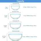 WhiteRhino 8 Piece Glass Bowls with Lids, Heat Resistant Glass Mixing Bowls Set (3.7QT, 2.1QT, 1.1QT, 0.53QT), Clear Salad Bowls with BAP-Free Lids for Kitchen, Oven Microwave Dishwasher Safe