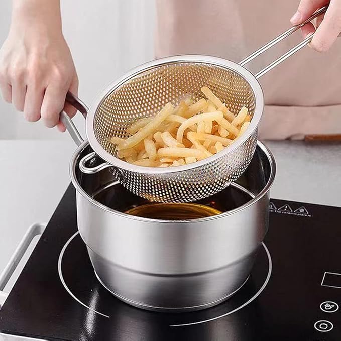 Stainless Steel Basin Colander with Handle, Fine Mesh Kitchen Food Strainer, Large Metal Food Pasta Colanders for Pasta, Noodles, Vegetables and Fruits(COLOR:silver)
