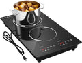 12“ Induction Cooktop, Double Induction Cooktop 2 Burner 110v-120v Electric Stove Top, Countertop and Built-in, 9 Power Levels, Child Lock, 120 Mins Timer