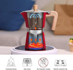 Sivaphe Aluminum Moka Pot 6 Espresso Cups, Percolator Espresso and Coffee Maker, Portable Stovetop Italian and Cuban Café Brewer for Home and Camping Red