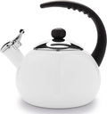 Farberware Luna Water Kettle, Whistling Tea Pot, Works For All Stovetops, Porcelain Enamel on Carbon Steel, BPA-Free, Rust-Proof, Stay Cool Handle, 2.5qt (10 Cups) Capacity (White)