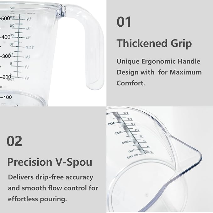 16 oz (2 Cup) Liquid Measuring Cup, Food-Grade Plastic Measuring Cup with Laser-Etched Markings, Clear Single Measuring Cup