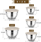 P&P CHEF Mixing Bowls with Airtight Lids Set of 5, 10-Piece Stainless Steel Mixing Nesting Bowl, Metal Bowl with Lid for Kitchen Prepping & Storing, Size 4.6, 3, 1.5, 1, 0.7 QT, Khaki