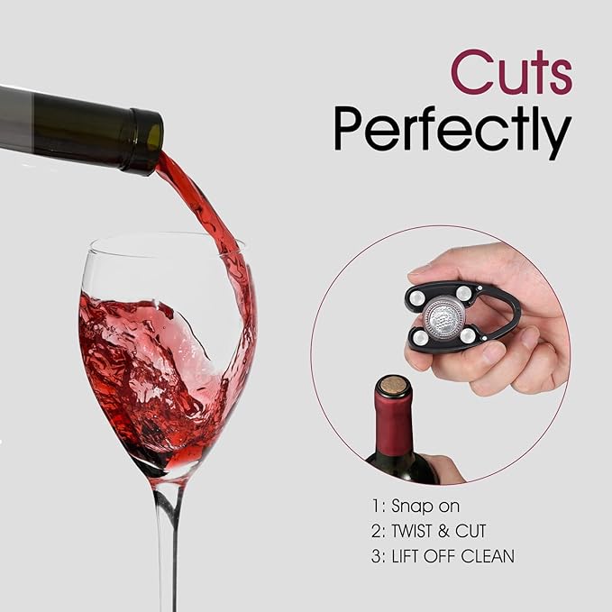 GOBETTER 2 Pcs Wine Foil Cutter Magnetic Design, 4 Stainless Blades Foil Remover Wine Bottles Opener Accessory, Removes Foil Top Effortlessly for Wine Lovers, Black/Red