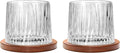Rotatable Old Fashioned Glass Cup, 275ml/10oz Crystal Whiskey Glass Set of 2, Wood Coaster, Thickening, Used as Rum Glass Cup, Cocktail, Coffee, Milk to Relax and Reduce Stress, Christmas gifts