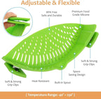 YEVIOR Clip on Strainer for Pots Pan Pasta, Silicone Food Strainer Hands-Free Pan Strainer, Clip-on Kitchen Food Strainer for Spaghetti, Pasta, Ground Beef Fits All Bowls and Pots (Green)