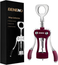 Beneno Wine Opener, Zinc Alloy Premium Wing Corkscrew with Multifunctional Bottles Opener, Sharp Wine Corkscrew with Ergonomic Non-Slip Wing Handle, Purple