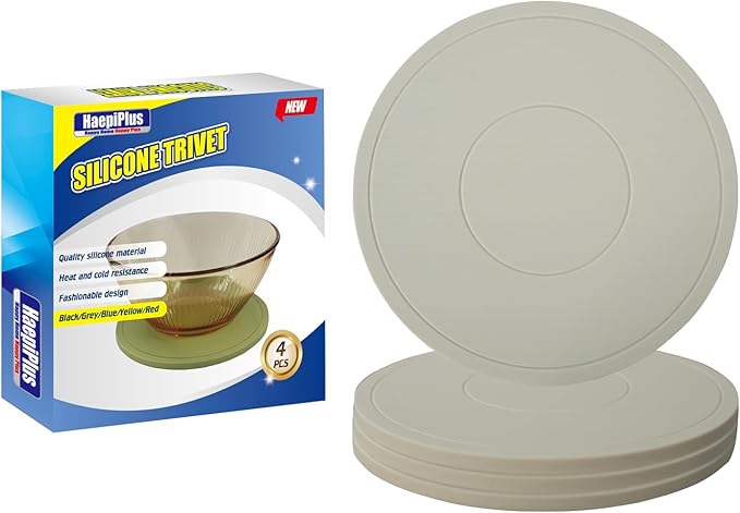 4 Pieces Silicone Trivet Mats, Pot Holders, Kitchen Tools, Heat Resistant Non-Slip Pads for Dishes, Bowls, Jar Opener, Easy to Wash and Dry Pan Cushions (Beige)