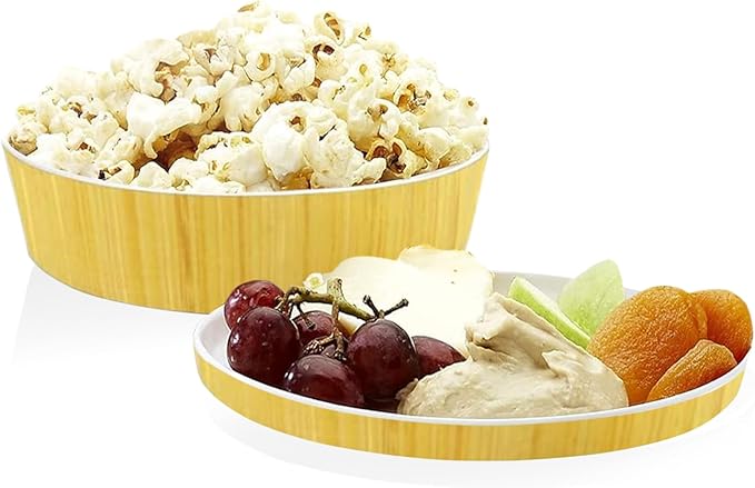 IMPULSE! Rimini Large Bamboo Melamine Bowl – Bright & Stylish with Lid That Doubles as Plate | Great for Salads, Sides, Snacks, Dips & More | Perfect for Outdoor, Home & Commercial Use