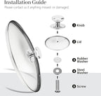 12 In Glass Lid for Frying Pan, Tempered Replacement Cover Compatible with All 12 inches Cookware for Skillets, Round Cast Iron, Cast Aluminium, Stainless Steel Pans &Pots