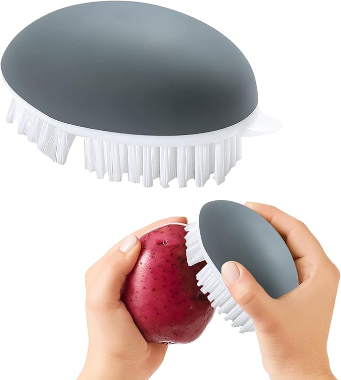 2pcs Vegetable Brush with Dots Remover Potato Scrubber Brush Fruit and Veggie Brushes for Cleaning Food, Corn Silk and Carrots(Color:Grey)