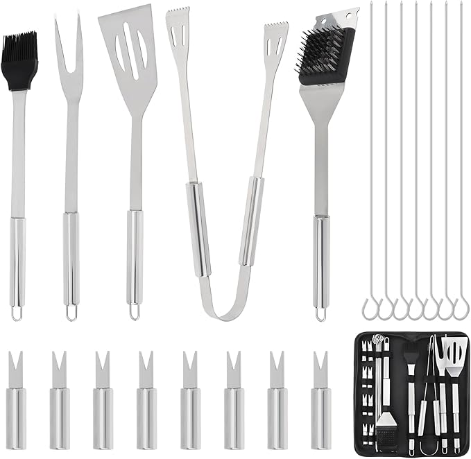 BBQ Grill Accessories Set, 20Pcs Barbecue Grill Tools, Stainless Steel BBQ Utensil Kit with Case for Smoker Camping, Great Choice for Outdoor Kitchen Cooking, Gift for Thanksgiving Day, Christmas