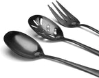 Matte Black Serving Set, sharecook 5-Piece 18/0 Stainless Steel Large Hostess Set with Round Edge, Satin Finished, Dishwasher Safe -Spoons, Forks,Butter Knife& Slotted Spoon
