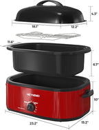 18Qt Roaster Oven Buffet with Self-Basting Lid, 1450W Stainless Steel Electric Turkey Roaster Oven with Cool-Touch Handles, Removable Pan and Rack, Red