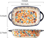 Colorful Cherry Blossom Flowers Vintage Style Ceramic Bakeware Dish Casserole Dish Baking Pan Lasagna Pans with Handles for Oven/Cooking/Kitchen, 1 PCS, 60 oz