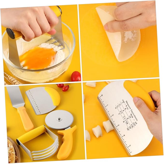 Zerodeko 5pcs Stainless Steel Pizza Cutter and Silicone Dough Kneading Mat Set with Measurement for Baking and Kitchen Cooking Tools