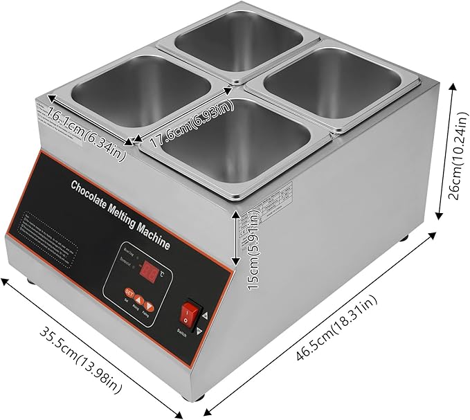 500W Electric Melting Pot for Chocolate w/Digital Display Control,Commercial Chocolate Warmer Melting Pot Chocolate Melter Pot Machine for Home or Bakery Use 4 Tanks for 26.46lb of Tempered Chocolate