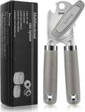 Safring Can Opener Manual, Heavy Duty Handheld Strong Can Opener with Soft Touch Handle, Sharp Blade Smooth Edge, Can Openers with Multifunctional Bottle Opener, Gray