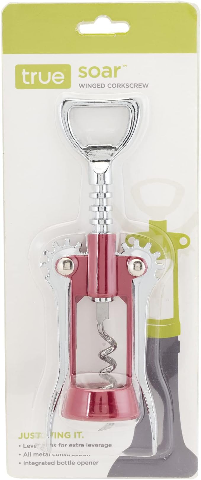 True Soar Winged Corkscrew Wine Opener Manual, Heavy Duty Stainless Steel Cork Openers in Chrome Finish, Home Bar Accessories Bar Tools, Set of 1 Red