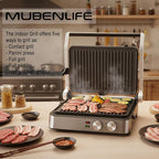 Panini Press,4 Slices Contact Grill with Removable Non-Stick Coated Grill and Flat Plates,Panini Makers with Temperature Control and Timer,Open 180 Degrees,Grill and Griddle (Half black with sus)