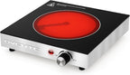 OVENTE Infrared Ceramic Single Burner, 1200W Electric Countertop Hot Plate with Black Crystalline Glass, Portable Stainless Steel Cooktop for Home, Office, or Dorm Use, Black BGI301GB