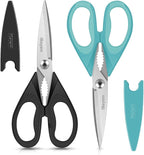 Kitchen Shears, iBayam Kitchen Scissors Heavy Duty Meat Scissors Poultry Shears, Dishwasher Safe Food Cooking Scissors All Purpose Stainless Steel Utility Scissors, 2-Pack (Black, Aqua Sky, 8-inch)