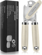 Safring Can Opener Manual, Heavy Duty Handheld Strong Can Opener with Soft Touch Handle, Sharp Blade Smooth Edge, Can Openers with Multifunctional Bottle Opener, Beige