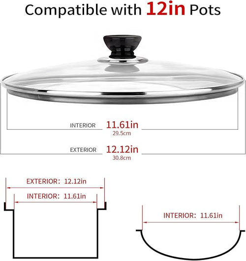 12 Inch Pan Lid, 12'' Frying Pan Lid, Tempered Glass Cast Iron Lids for Skillets, Fry Pan, Wok Pot (12 inch)