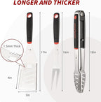BBQ Tools Set, 4 PCS Heavy Duty Stainless Steel Spatula, Fork, Tongs with Portable Bag, Essential Accessories for Barbecue Outdoor Grill, Grilling Gifts for Men Dad Camp Chef