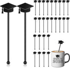 SiliFine 30 Pcs Graduation Cap Drink Stirrers Graduation Stir Sticks Coffee Stirrers Cocktail Mixers Plastic Swizzle Sticks Hot Cocoa Bar Supplies for Party Bar Coffee Tea Favors (Black)