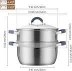 GOLDEN KEY 5.6 QT Steamer Pot with Lid,2-Tier Multipurpose 18/8 Steamer for Cooking with Vegetable Steam Basket for Vegetable,Soup, Seafood,Dumplings,Oven & Dishwasher Safe